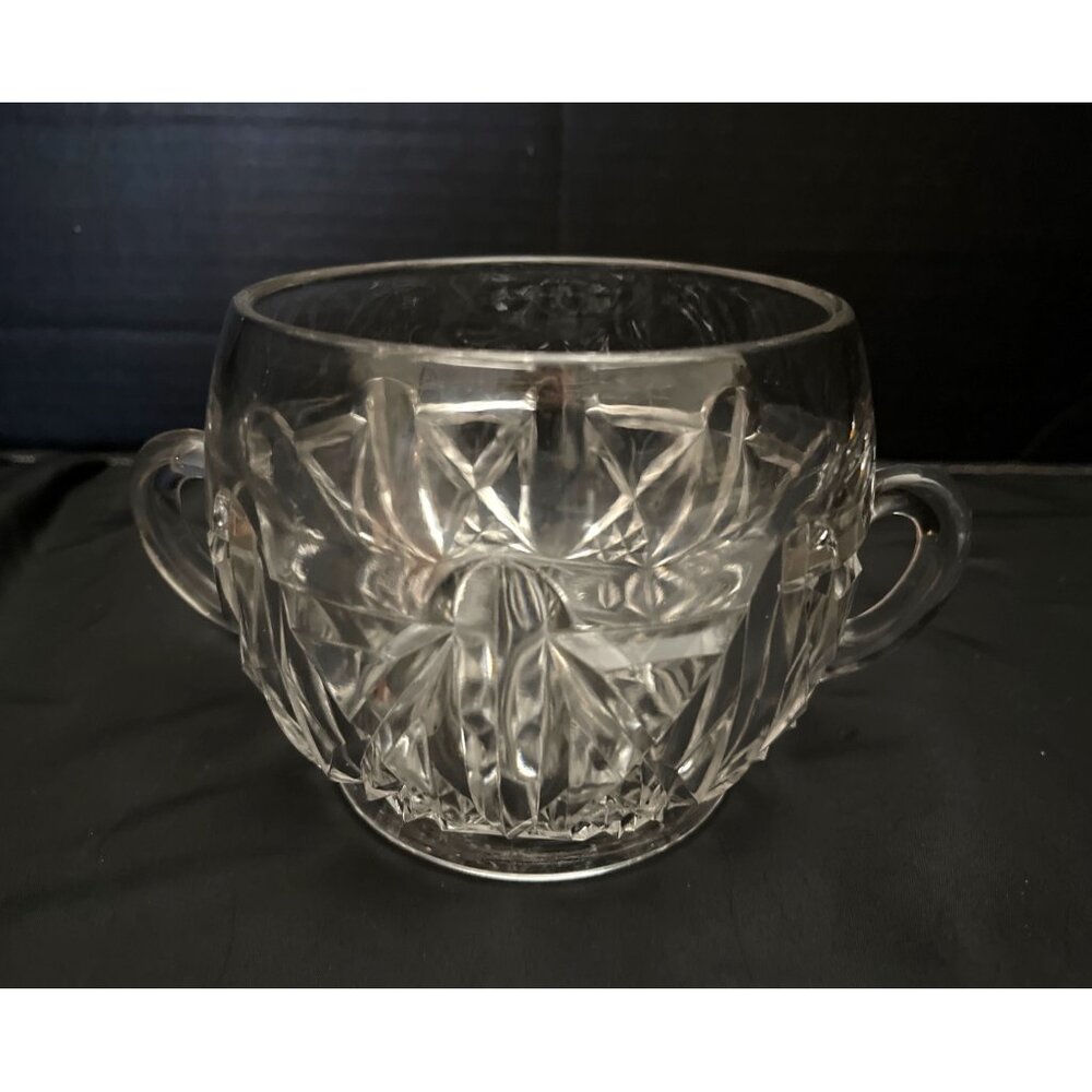 Vintage Open Sugar Bowl Cut Crystal Large 2 Handles